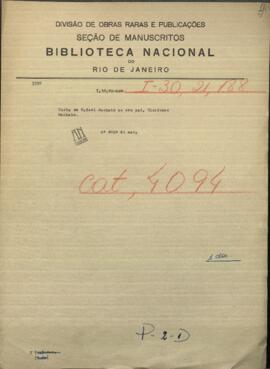 Carta de Rafael Machain a su padre Yldefonso Machain, acusando recibimiento de sus cartas y encomiendas.