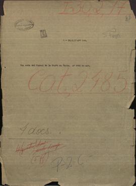 Una nota del Cónsul de la Rca. en París, sobre el algodón paraguayo.