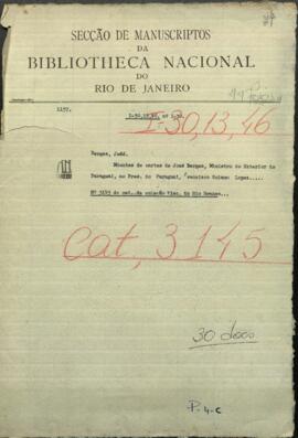 Minutas de Cartas de Jose Berges, Ministro de Relac. Exteriores de Paraguay, al Pdte. de Paraguay, Francisco Solano López.