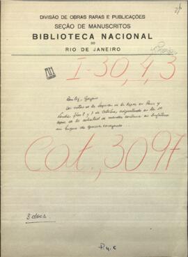 Dos notas de la Legación de la República en París y Londres, encargadas por Gregorio Benítez a Candido Bareiro.