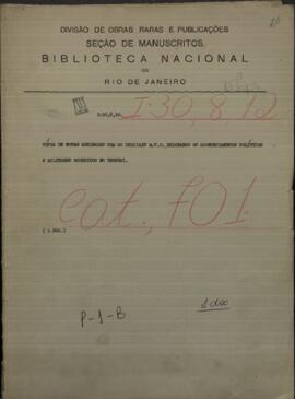 Copias de notas firmadas con las iniciales M.P.O. relatando los acontecimientos políticos y militares existentes en el Uruguay.