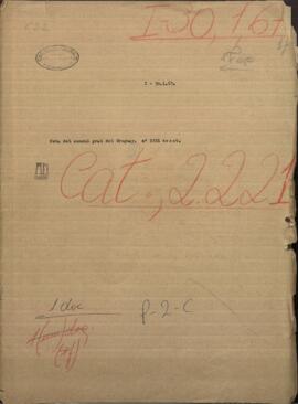 Nota del Cónsul General del Uruguay, Antonio Nin y Reyes, a Jose Berges, Relaciones Exteriores de Paraguay.