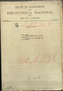 Carta de Samuel Ward, Nicolas Vasquez, tratando de envíos de un "elixir precioso".