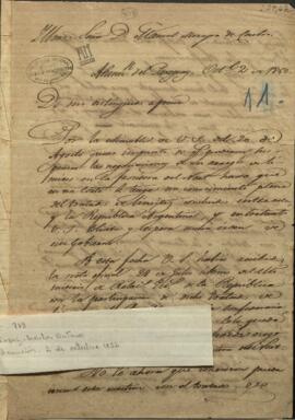 Carta de Carlos Antonio López, presidente del Paraguay, a Manuel Moreira de Castro, ministro plenipotenciario del Paraguay .