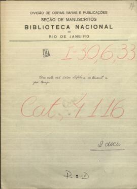 Una nota del Señor Léfébvre de Bécourt, dirigida al Mtro. Jose Berges.