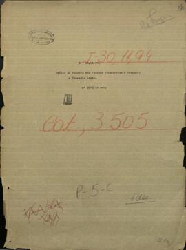 Oficio de Robert von Fishher, Ing. en Jefe de Lineas Telegráficas de Paraguay, dirigido a Venancio Lopez, Mtro. de Guerra y Marina.