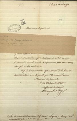 Carta de Drounyn de Lhuys Edouard, Ministro de Relaciones Exteriores de Francia al Ministro Plenipotenciario del Paraguay, Francisco Solano López.