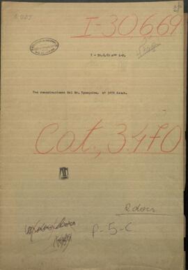 Dos comunicaciones del Señor Egusquiza, dirigidas a Jose Berges, Ministro de R. E. de Paraguay.