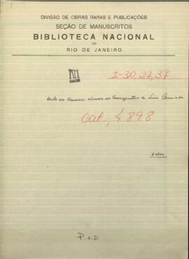 Carta del Jefe de Ingenieros al Servicio de Paraguay, Francisco Wisner de Mongenstern a Luis Caminos.