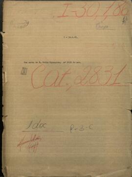 Una carta confidencial de Don Felix Egusquiza, dando noticias del Río de la Plata, a Jose Berges, Ministro de Relaciones Exteriores de Paraguay.
