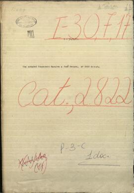 Una nota del Señor Consejero, Saraiva en Misión especial de S. M. el Emperador del Brasi, a Jose Berges.
