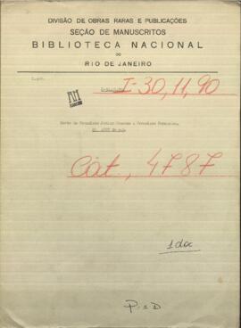 Carta de Francisco Javier Fructos a Francisco Fernández, Encargado del Ministerio de Guerra y Marina de Paraguay.