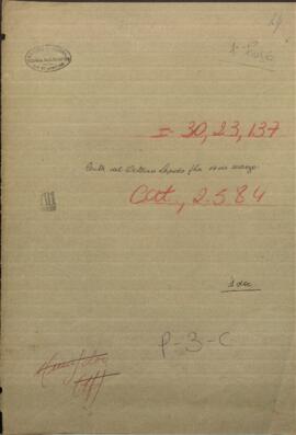 Carta del Doctor Octavio Lapido, dirigida a Jose Berges, Ministro de Relaciones Exteriores de Paraguay.