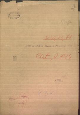 Nota de Antonio Caravia al Ministro de Gobierno de Paraguay, Francisco Sanchez.