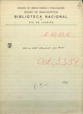 Carta de Robert Billinghurst a Jose Berges, Ministro de Relaciones Exteriores de Paraguay.