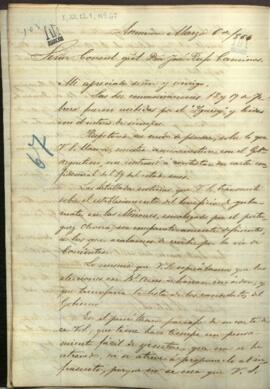 Carta de Jose Berges, Ministro de Relaciones Exteriores de Paraguay, a José Rufo Caminos, Cónsul de Paraguay en Parana.