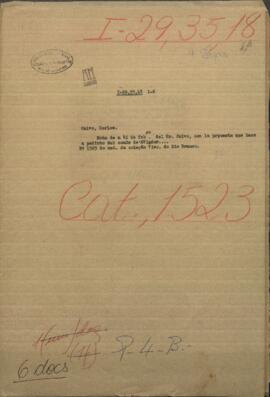 Nota n° 41 de febrero del señor Calvo, con la propuesta que hace a pedimento del conde de Avigdor.