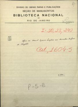 Oficio del Presidente de la Provincia de Corrientes, Manuel Ignacio Lagraña al Ministro de Relaciones Exteriores de Argentina.