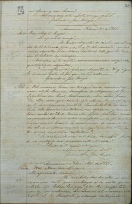 Carta de Jose Berges, Ministro de Relaciones Exteriores de Paraguay, a Juan Jose Brizuela.