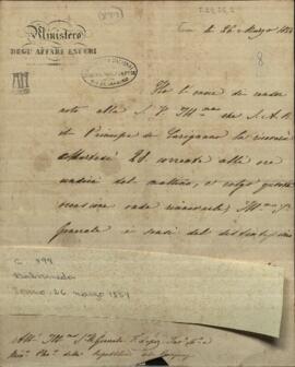 Carta del Ministro de Negocios Extranjeros de Cerdeña, Dabormida, al General Francisco Solano López.