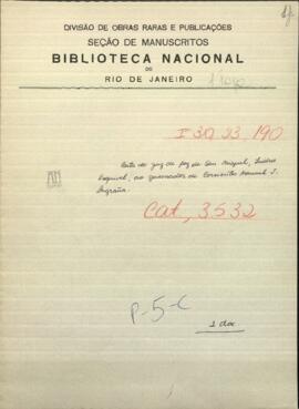 Carta de Juez de Paz de San Miguel, Isidro Esquivel al Gobernador de Corrientes, Manuel Ignacio Lagraña.