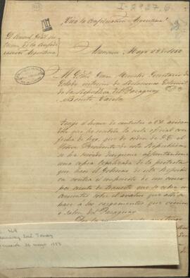 Oficio de José Tomas Ramírez, cónsul general de la confederación Argentina, a Benito Varela.