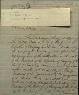 Oficio de John S. Pendleton encargado de los negocios de los estados unidos de Norteamérica en la argentina, a Benito Varela.