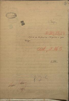 Oficio del Ministro de Relaciones Exteriores de Argentina, Rufino de Elizalde al Ministro de igual clase de Paraguay, Jose Berges.