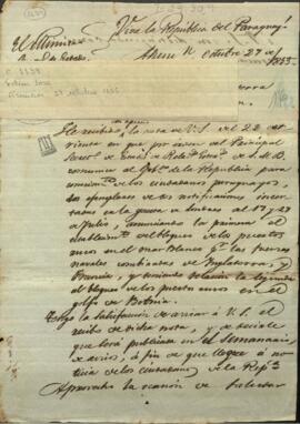 Oficio del Ministro de Relaciones Exteriores del Paraguay, José Falcón, al Cónsul de Gran Bretaña, Charles A. Henderson.