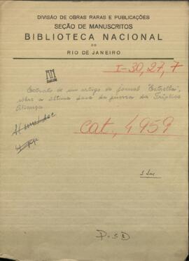 Extracto de un artículo periodístico Estrella, sobre la última fase de la Guerra contra la Triple Alianza.