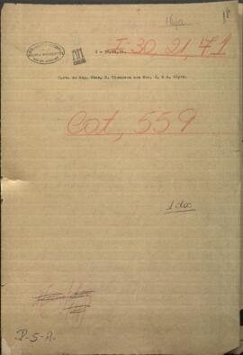 Carta de Charles H. Thompson, dirigida a los señores J.y A. Blyth, constructores navales y fortalecedores del gobierno paraguayo en Londres.