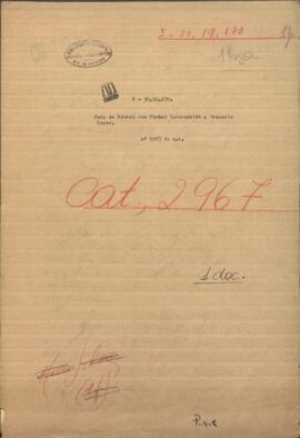 Nota de Robert von Fisher Treuenfeldt, dirigida al Ministro de Guerra y Marina del Paraguay, Venancio López.