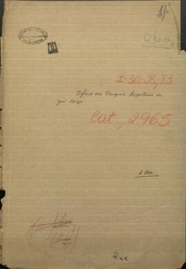 Oficio del Ministro Residente de Uruguay, Vasquez Sagastume al Ministro de Relaciones Exteriores de Paraguay, Jose Berges.