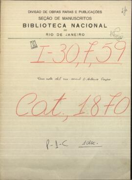 Una nota del Vice - Cónsul D. Antonio Crespo fecha de 5 de marzo dirigida a José Berges.