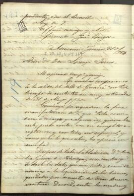 Carta de Jose Berges, Ministro de Relaciones Exteriores de Paraguay, a Lorenso Torres, sobre bienes dejados por Buenaventura Decoud.