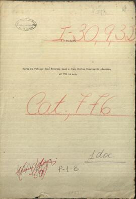 Carta de Felipe José Pereira Leal, encargado de los negocios del Imperio del Brasil en Asunción al 2° Vizconde de Santo Amaro, Joao Carlos Pereira de Almeida.