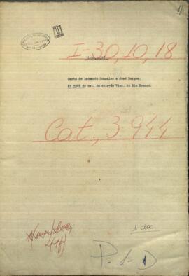 Carta de Leonardo Gonzalez al Ministro de Relaciones Exteriores de Paraguay, Jose Berges.