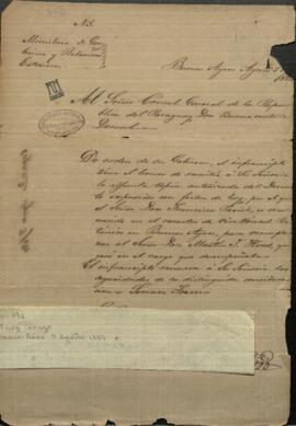 Oficio de Lorenzo Torres, Ministro de relaciones exteriores de Buenos Aires a Buenaventura Decoud, cónsul general del Paraguay.