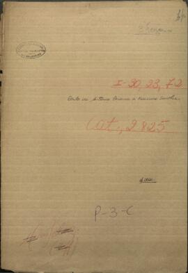 Carta de Antonio Caravia al Ministro de Gobierno de Paraguay, Francisco Sanchez.