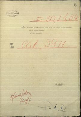 Oficio de Pedro Felix Urbieta, Juan Bautista Bedoya al Presidente de Paraguay, Francisco S. López.