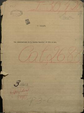 Dos comunicaciones de Don Candido Bareiro, oficial y confidencial, dirigido al Señor Carlos Calvo.
