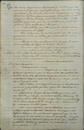 Carta de Jose Berges, Ministro de Relaciones Exteriores de Paraguay, a Felix Egusquiza, Agente Comercial de Paraguay en Buenos Aires.