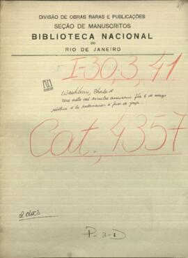 Una nota del Ministro americano, Charles A. Washburn a Jose Berges, Mtro. de Paraguay.