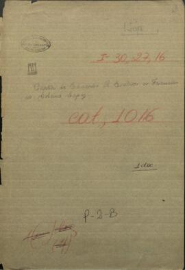 Carta de Eduardo M. Encher a Francisco Solano López, Ministro de la guerra y marina del Paraguay.