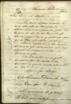 Carta de José Berges, Ministro de Relaciones Exteriores de Paraguay a la firma John  Alfred Blyth, sobre compra de algodón.