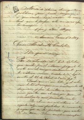 Carta de José Berges, Ministro de Relaciones Exteriores de Paraguay a James Mandeville Carlisle, Agente de Paraguay en New York.