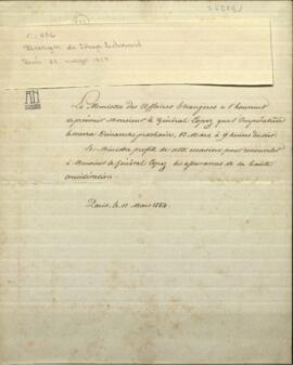 Carta del Ministro de los Negocios Extranjeros de Francia, Drouyn de Lhyus, a Francisco Solano López.