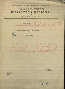 Carta de Juan Espinola al Ministro de Relaciones Exteriores de Paraguay, Jose Berges.