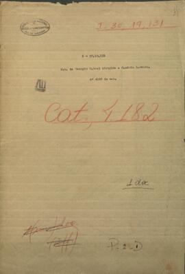 Nota de Remigio Cabral, Comandante de la escuadra paraguaya, dirigida a al Mtro. de Guerra y Marina, Francisco Bareiro.