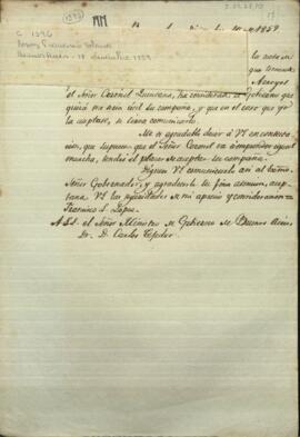 Oficio de Francisco Solano López, Ministro mediador entre los gobiernos de la Confederacion Argentina y Buenos Aires.